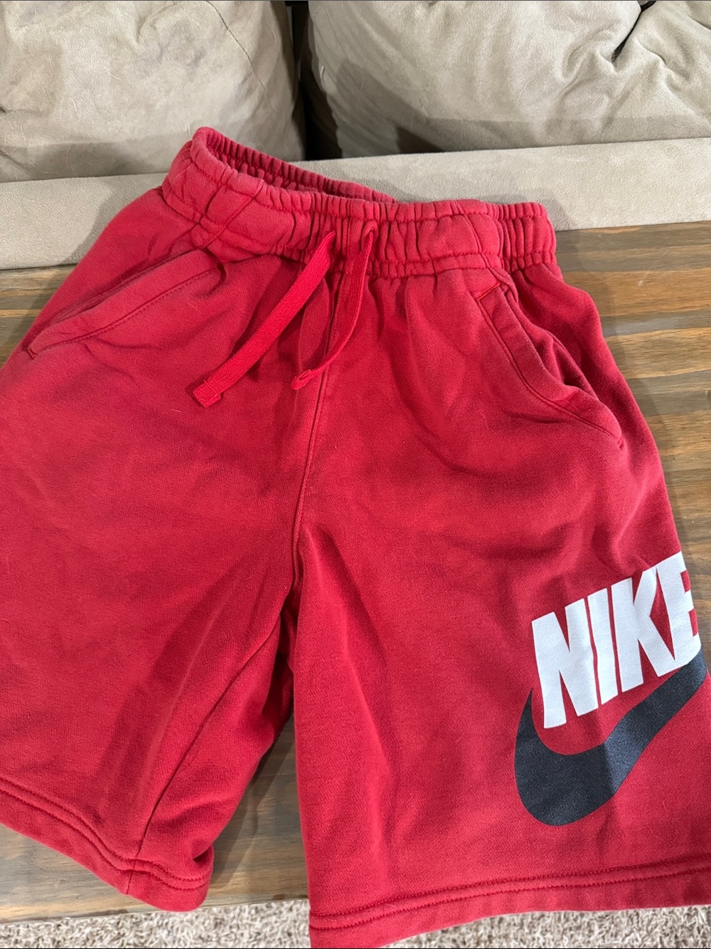 Nike Red Kids Fleece Shorts with Black Swoosh